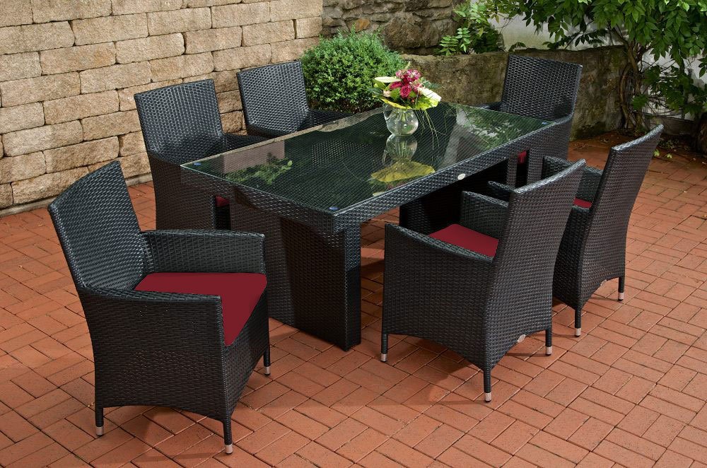 Gartenmöbel Set, Sitzgarnitur Avignon, rubin-rot / schwarz, Polyrattan