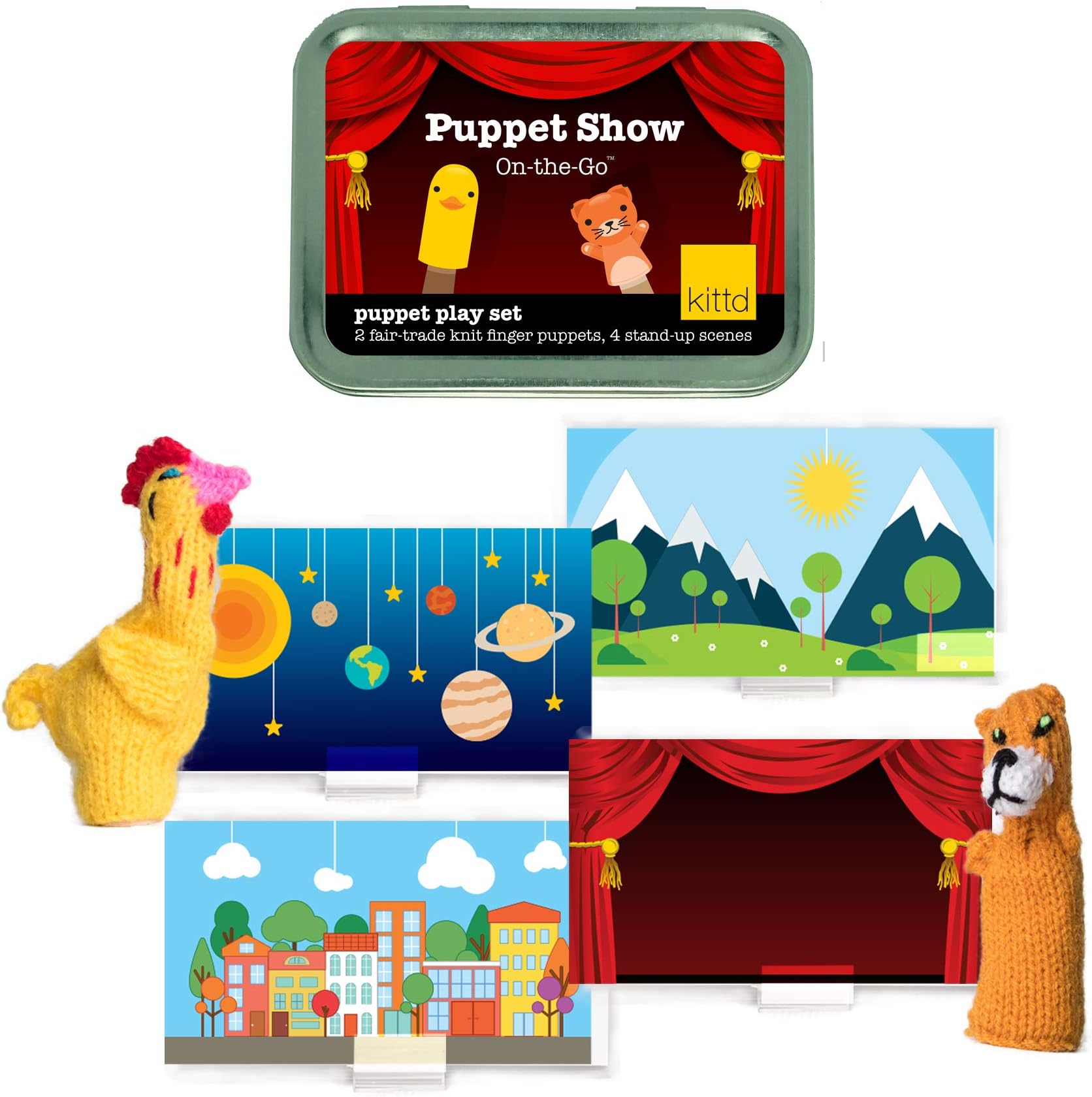 KITTD Puppet Show On-The-Go Travel Finger Puppet Theater Playset