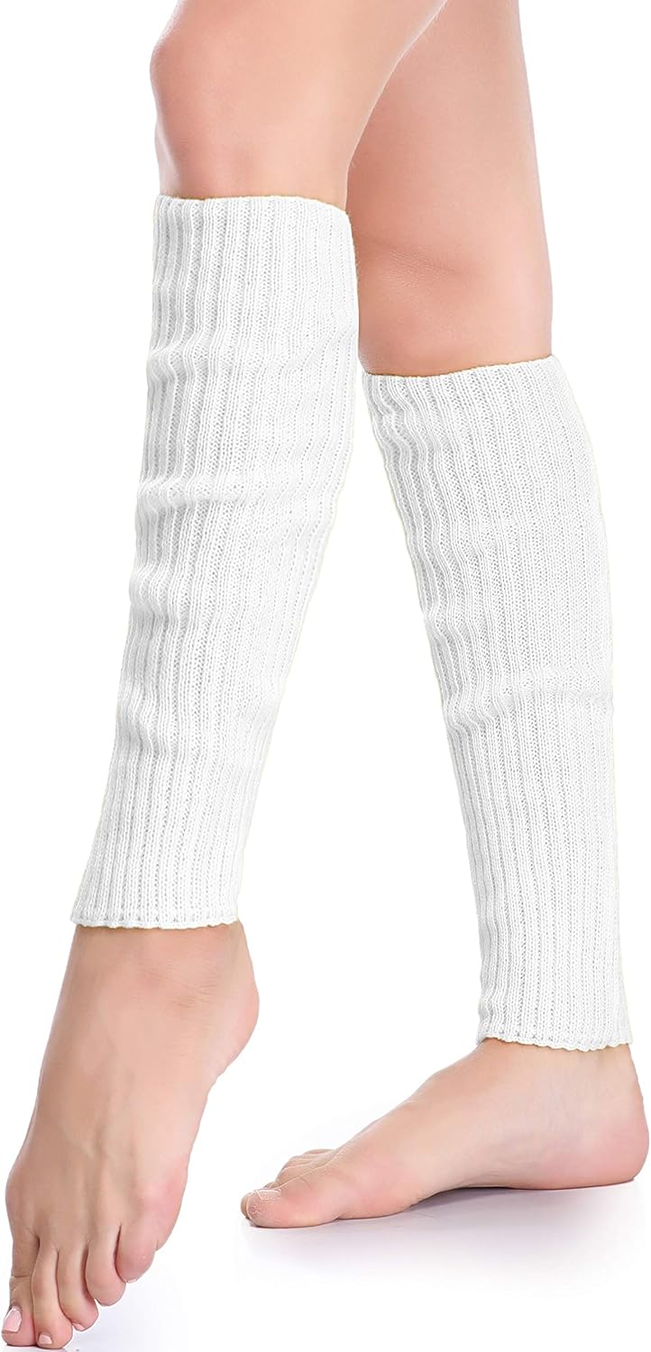 daisysboutique Retro Unisex Adult Junior Ribbed Knitted Leg Warmers (One Size, White): Clothing
