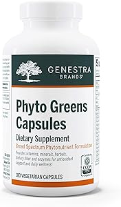 Genestra Brands - Phyto Greens Capsules - Vitamins, Dietary Fiber and Enzymes for Optimum Nutrition - 180 Capsules