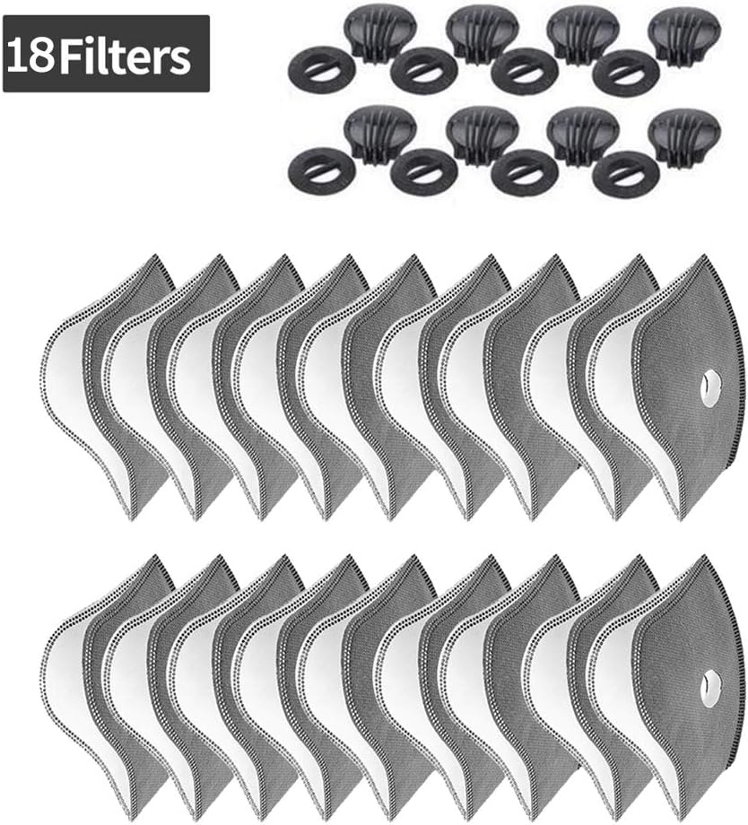 LOBKIN 18 pcs Activated Carbon Filters+ 8 Valves Replacemetns 5 Layers Filtration Exhaust Gas Anti Pollen Allergy Dust_Mask Replacement Filter