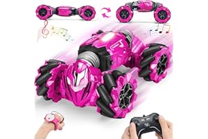 NQD Gesture Sensing Remote Control Car for Girls 1:14 Scale Transform RC Stunt Car 25Km/h Double Sided Rotate 360° Flips with Lights Music Birthday Xmas Gifts for Girls, Pink
