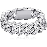 TOPGRILLZ Pulseras Para Hombres Gold Bracelet for Men Diamond Cuban Link Bracelet for Women 3 Row 20mm Miami 14K Gold Plated Iced out Straight Edge Rapper Costume