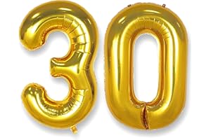 AULE 40 Inch Jumbo Gold Foil Mylar Number Balloons for Men Women 30th Birthday Party Decorations 30 Years Old Anniversary Party Supplies