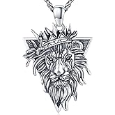 Cuoka Lion Necklace for Men Women S925 Sterling Silver King Retro Punk Gothic Hip Hop Rock Animal Lion Head Pendant Charm Jewelry Chain Necklace Viking Protection Amulet Necklaces