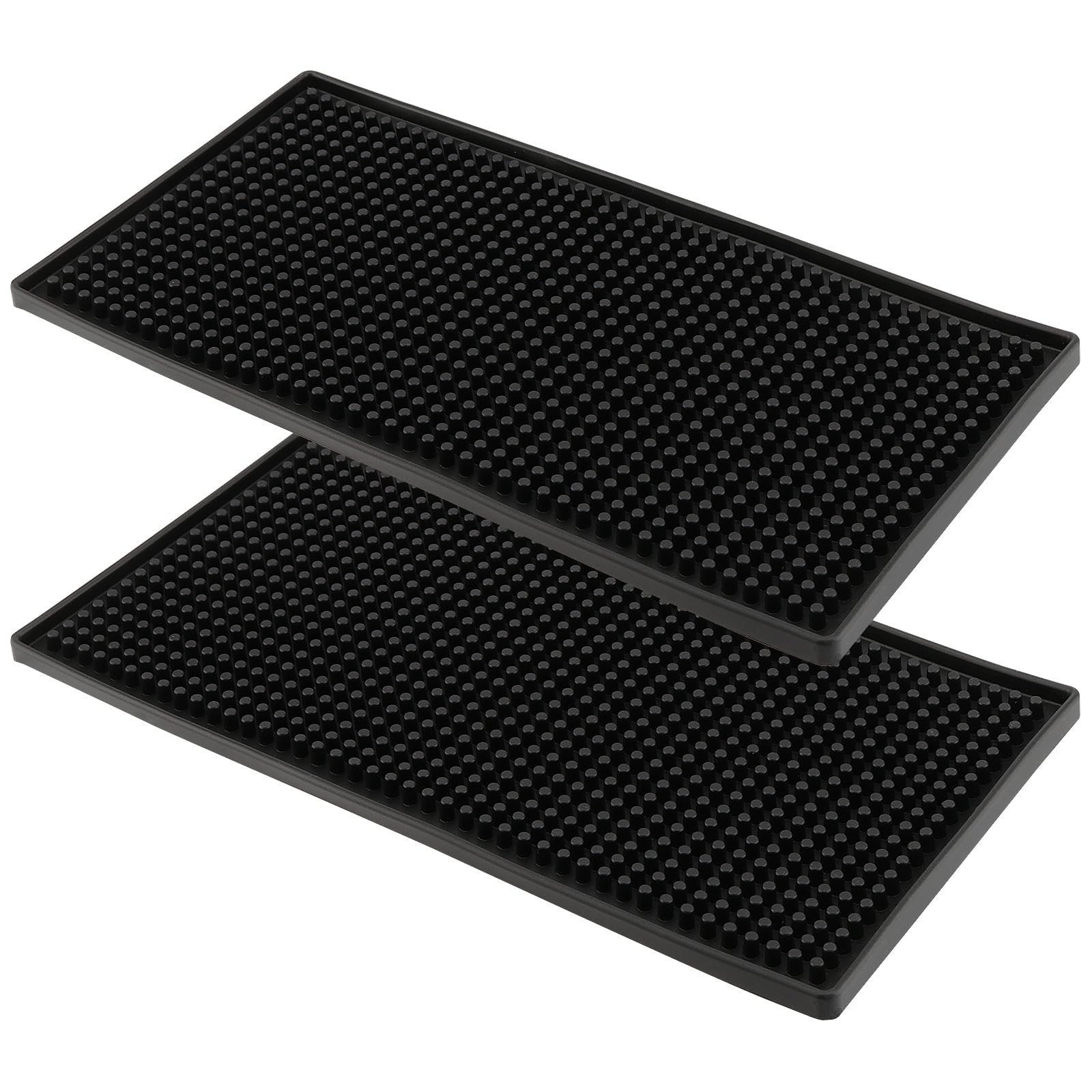 LEXININ 2 Pack 6 x 12 Inch Rubber Bar Mat, 30 x 15 x 1cm Black Bar Service Spill Runner Mat for Countertop, Kitchen