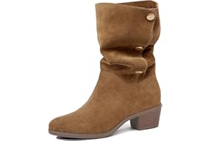 starmerx Womens Suede Mid Calf Boots 3 Way Fold Over Style Chunky Block Heel Booties Fall Winter