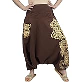 Harem Elephant Pattern Trousers | 100% Cotton Linen Goa Aladdin | Pump and Hippie Summer Boho Gypsy Yoga Baggy Casual Waist