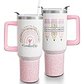 thmasamwr 40oz Teacher Tumbler with Handle, Stainless Steel Teacher Water Bottle Cup, Teacher's Travel Coffee Mug, Thanksgiving,Christmas,Graduation Gifts for Teachers