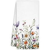 MOLYUB Spring Colorful Floral Kitchen Towels,Vintage Summer Wildflower Decorative Hand Towels for Bathroom Kitchen,Rustic Cottagecore Farmhouse Flower Dish Towel,16x24 Inches