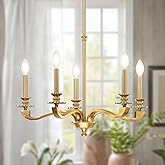 Gold Chandeliers for Dining Room, 25.5 Inch Vintage Gold Chandelier Light Fixture over Table, Farmhouse Candle Chandeliers, 5