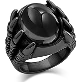 Hoyazvet Men's Stainless Steel Dragon Claw Ring - Gothic Biker Style with Black/18K Gold Finish, Red/Black Gemstone, Crystal Stone Signet Ring Punk Jewelry, Size 7-14, Includes Gift Box