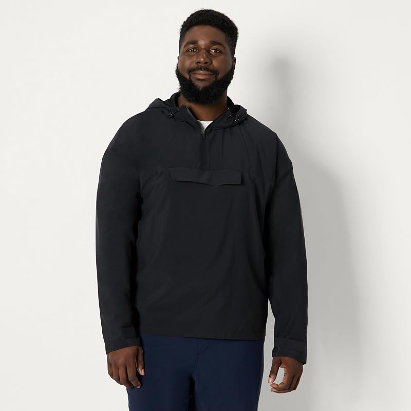 Chaqueta Tipo Anorak Deportiva, Ligera y Elástica, Tejida con Bloques de Color Hombre, Negro, L