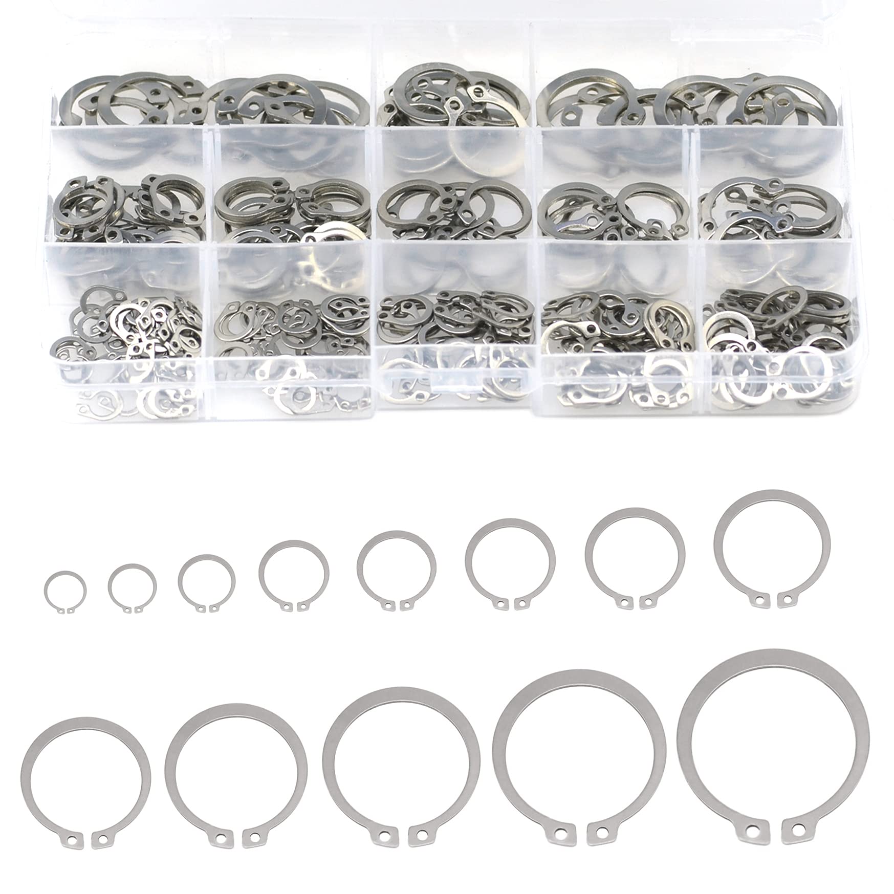 250 PCS 304 Stainless Steel C-Clip Retaining Clip Rings, External Retaining Snap Ring Circlips