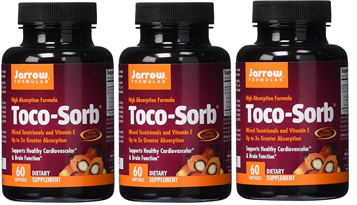 Jarrow Formulas Toco-Sorb, Supports Healthy Cardiovascular & Brain Function, 60 Softgels (Pack of 3)