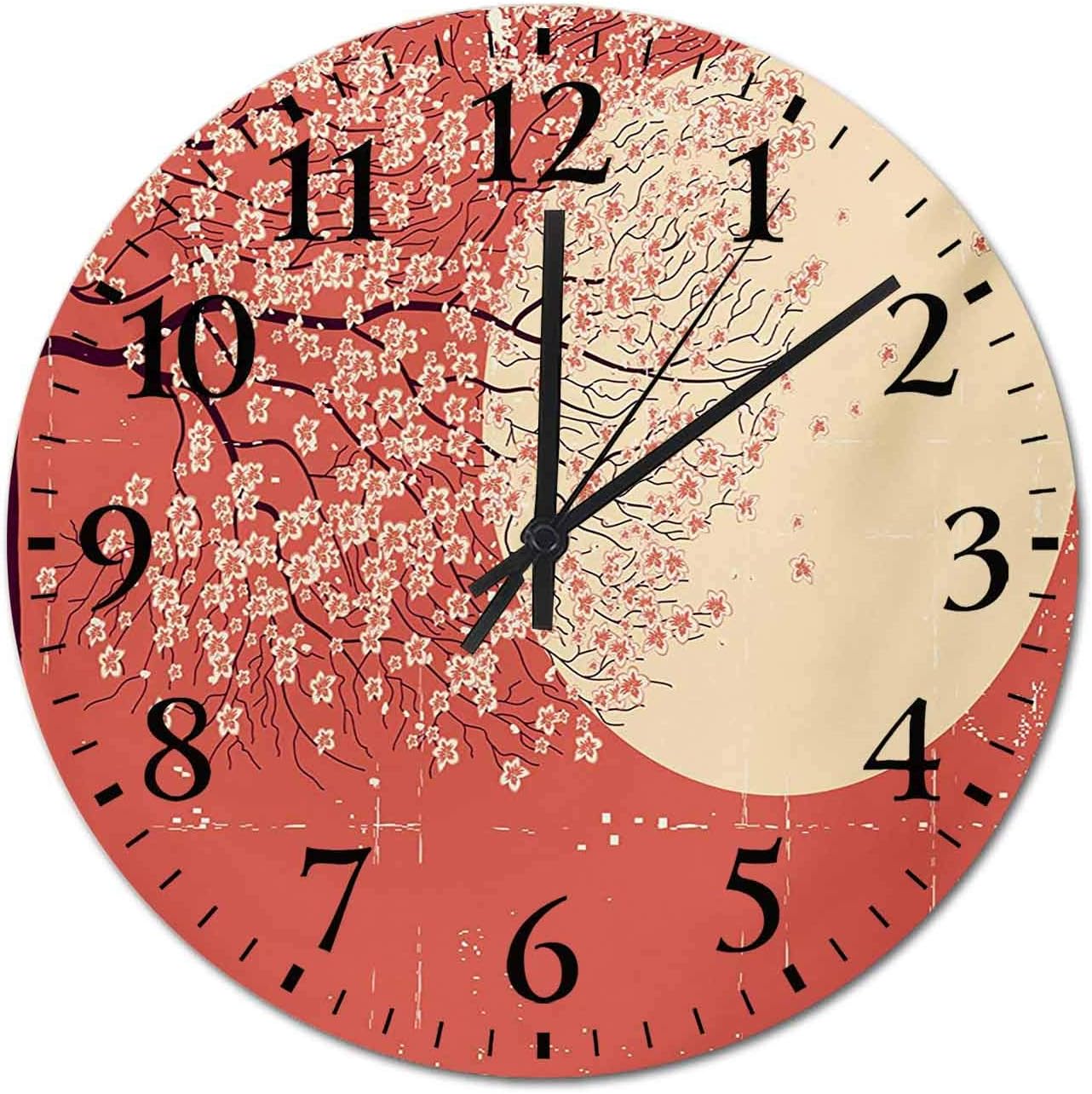 Homesonne Atomic Wall Clock Cherry Blossom Sakura Tree