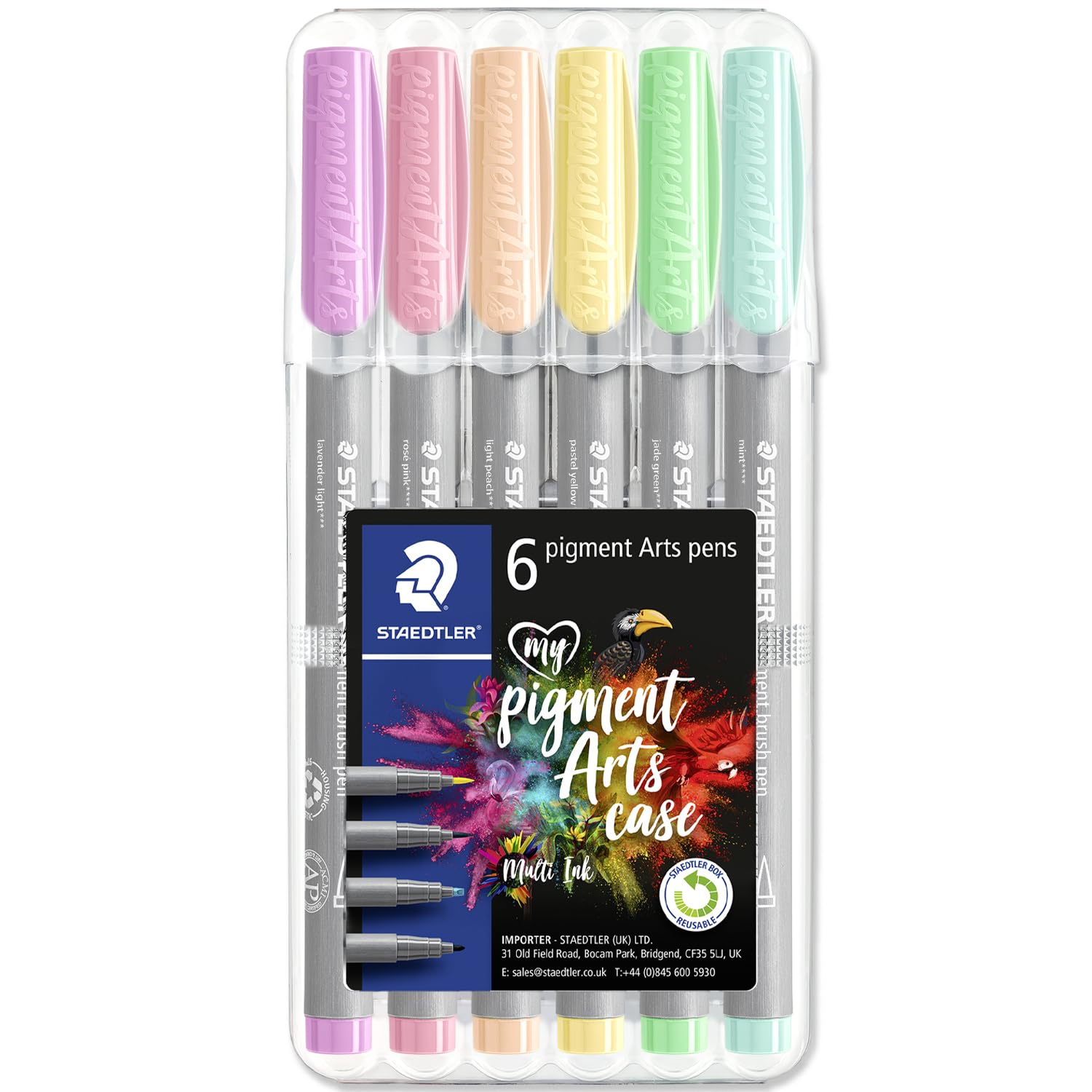 STAEDTLER 371 Pigment Brush Pens | Pigment Arts | Adult Colouring Fibre-Tip Colouring Pen | Medium-Firm Nylon Brush Tip Nib (Pastel Wallet of 6)