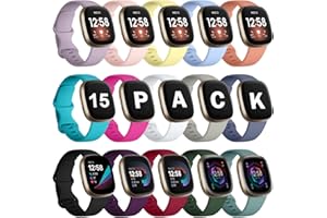 GEAK 15 Pack Compatible with Fitbit Versa 3 Bands/Versa 4 Bands/Fitbit Sense 2/Sense Bands,Soft Replacement Waterproof Sport Watch Strap Wristband for Fitbit Versa 3 Bands for Women Men Small