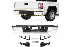 AutoForever Rear Step Bumper Assembly Compatible With 2007-2013 Chevy Silverado 1500 & GMC Sierra 1500 Truck Chrome Replacement for GM1103147(W/O Sensor Holes）