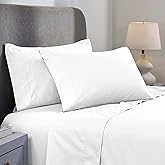 Superior 1000 Thread Count Cotton Rich Bed Sheet Set, Cotton Blend Bedding, Solid Sheets, Bedroom Decor, Includes 1 Flat Sheet, 1 Elastic Deep Pocket Fitted Sheet, 2 Pillowcases, Queen, White