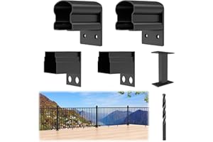 Egadis 4 Pack Aluminum Deck Railing Bracket Connector with Level Foot & Drill, Fixed Railing Bracket, Black Textured AAMA 2604 Powder-Coat Finish Railing System (Level Bracket)