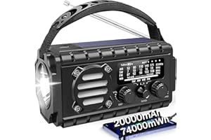 Aivica 20000mah Emergency Radio, SW/NOAA/AM/FM Weather Radio, Solar Powered Hand Crank Chager with Bige Batery Powered,Portable,Cellphone Charge,SOS,Flashlight for Emergency/Home (Black)