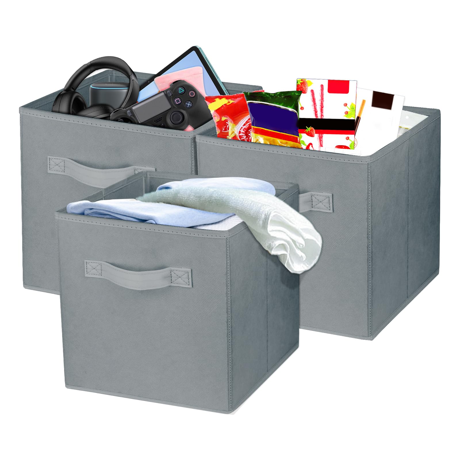 Photo 1 of Zuihug 3 Pcs Storage Cubes, 10.5 Inch Collapsible Storage Bins, Fabric Foldable Bins for Organization, Durable Storage Bins for Closet, Shelves, Offices (Grey)