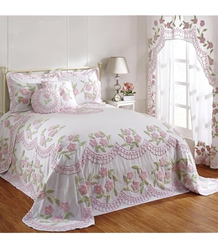 Colcha Vintage De Chenilla Rosas