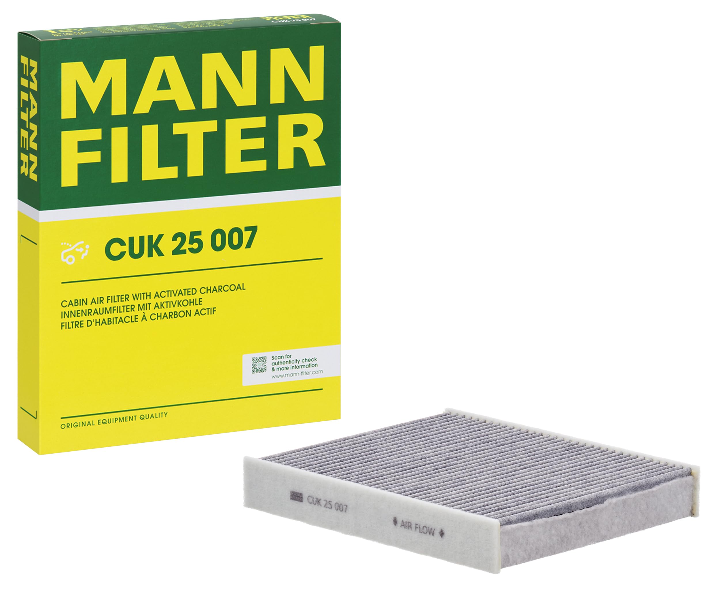 MANN-FILTER CUK 25 007 Cabin Air Filter - Pollen Filter with Activated Carbon - for Cars + Transporters