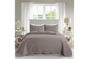 MOONLIGHT20015 Bedspreads Quilts Queen Size Bedding Set (90" x 96") - 2 Pillow Shams (20" x 26"+ 2") - Summer Lightweight Reversible 3 Pcs Microfiber Coverlet Set Embossed Quilt Bedspreads (Beige)