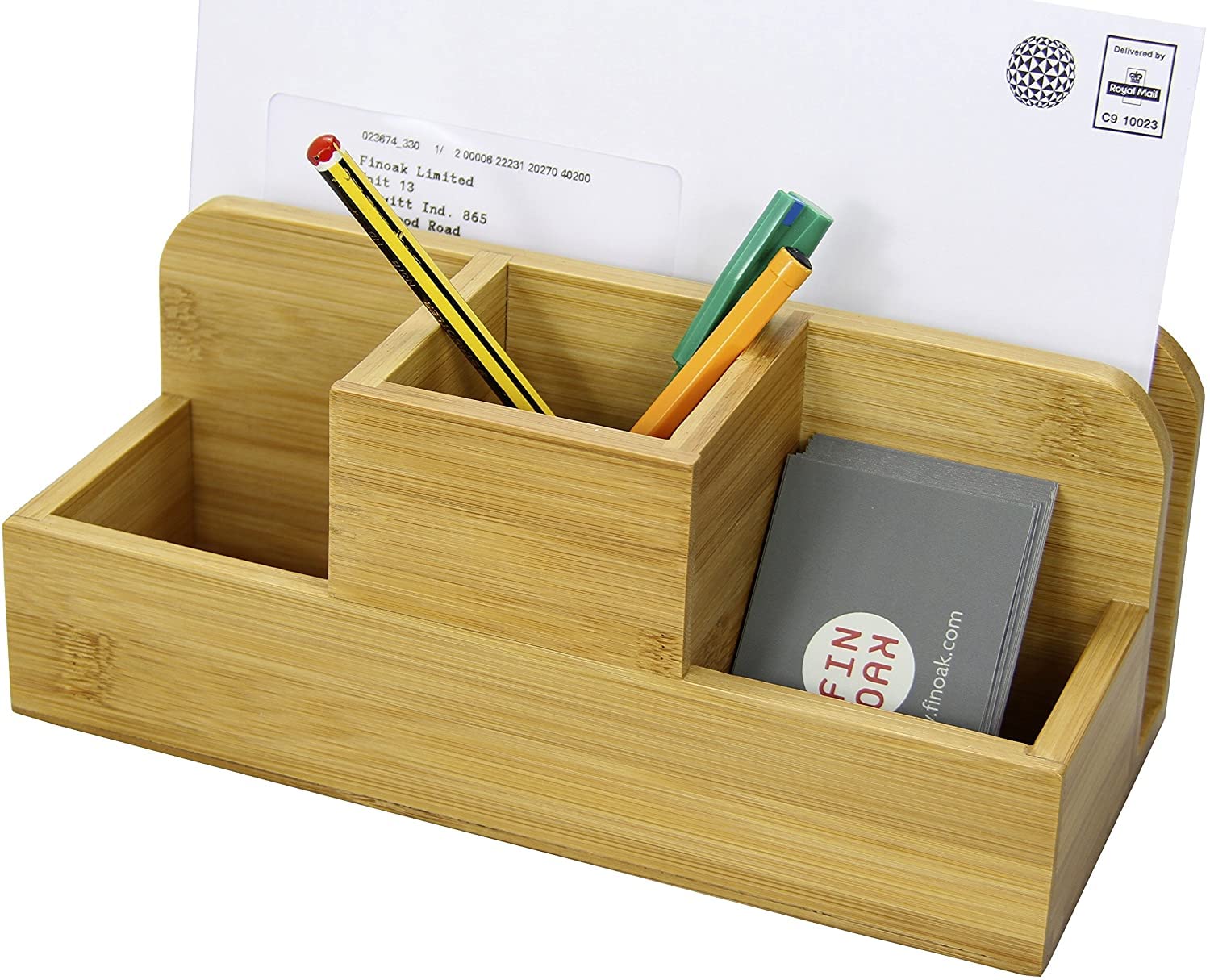 Woodquail Desk Stationery Organiser - Pen Pencil Letter Rack Holder, Made of Natural Bamboo