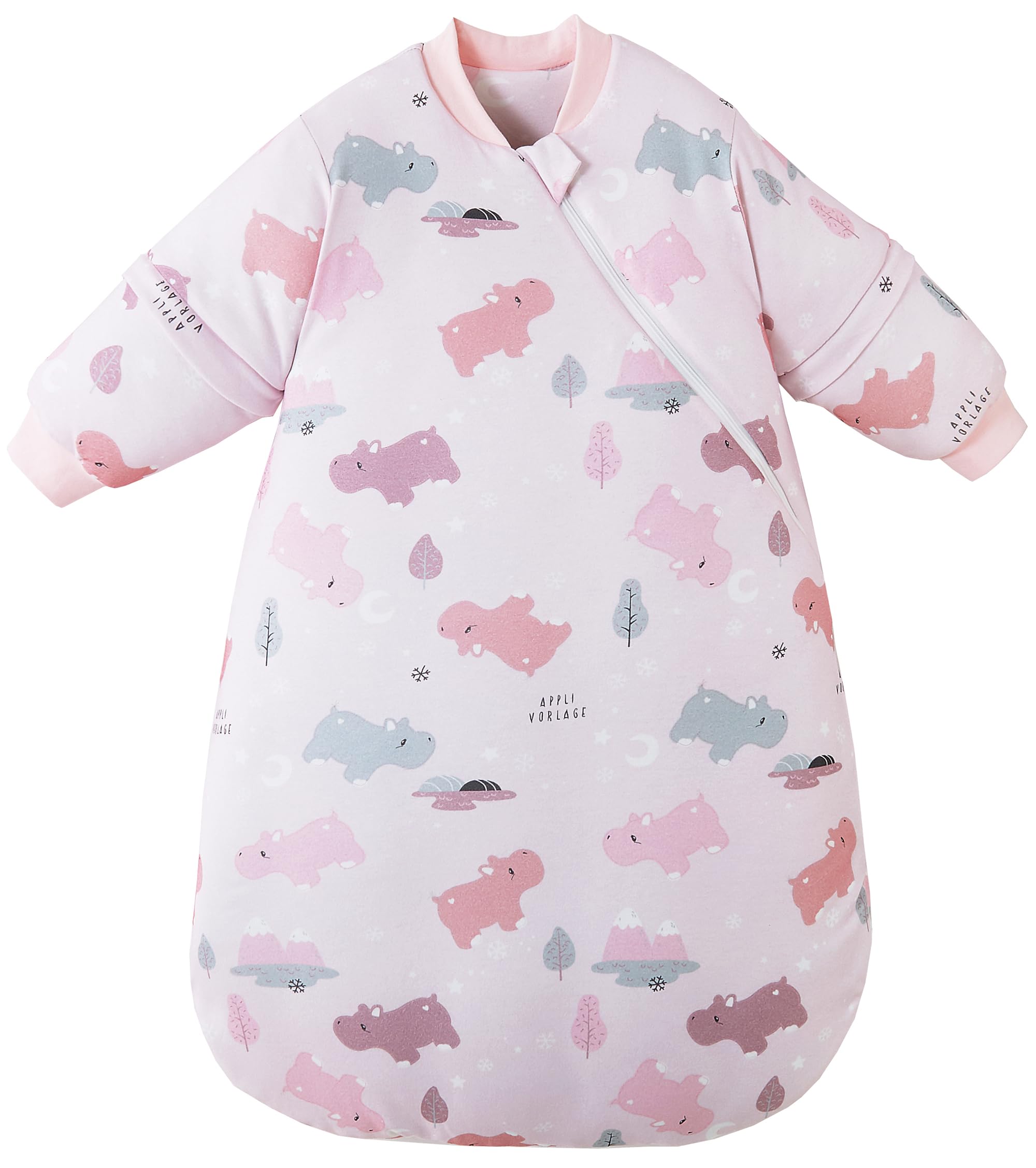 Chilsuessy Baby Sleeping Bag Winter Wearable Blanket Kids Sleeping Bag with Detachable Sleeves Cotton Soft Sleep Bag for Infant Toddler, Pink Hippo/2.5 Tog, 6-18 Months — image 1
