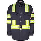 BOCOMAL FR Shirts High Visibility Button Down 7.5oz ANSI/ISEA Type O Class1 Flame Resistant Hi Vis Refective Safety Jacket