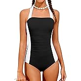 DONWEN Girls Swimsuit Color Block Halter Neck + Criss Cross Straps Ruched One Piece Bathing Suit for Girls 9-16Y