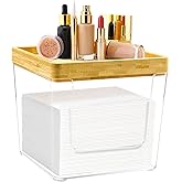 GRETJOB Disposable Face Towel Holder Box, Acrylic Facial Container for XL Clean Skin Club, Large Storage With Bamboo Lid Towel Organizer Container for Bathroom, Vanity Makeup, Clear