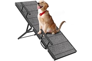 CRESO HOM Dog Ramp for Car, Pet Ramp for Adjustable Hight, Folding Dog Ramps for Large Dogs, Dog Ramp for Bed with Anti-Slip Carpet and Safety Rails, Dog Ramps for Indoor Sofa Bed, Black
