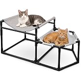 2-Tier Elevated Cat Hammock Bed with Sisal Scratching Surface, Breathable Mesh Cat Cot for Indoor Cats &amp; Small Dogs, Freestanding Raised Kitty Hammock Furniture for Multi-Cat Homes, Indoor Outdoor