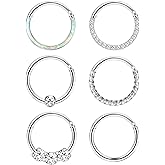 Jstyle 16G 18G Surgical Steel Septum Nose Rings for Women Hypoallergenic Nose Hoop Ring Septum Rings Hinged Cartilage Earring Conch Lip Helix Daith Rook Tragus Piercing Jewelry 8mm 10mm