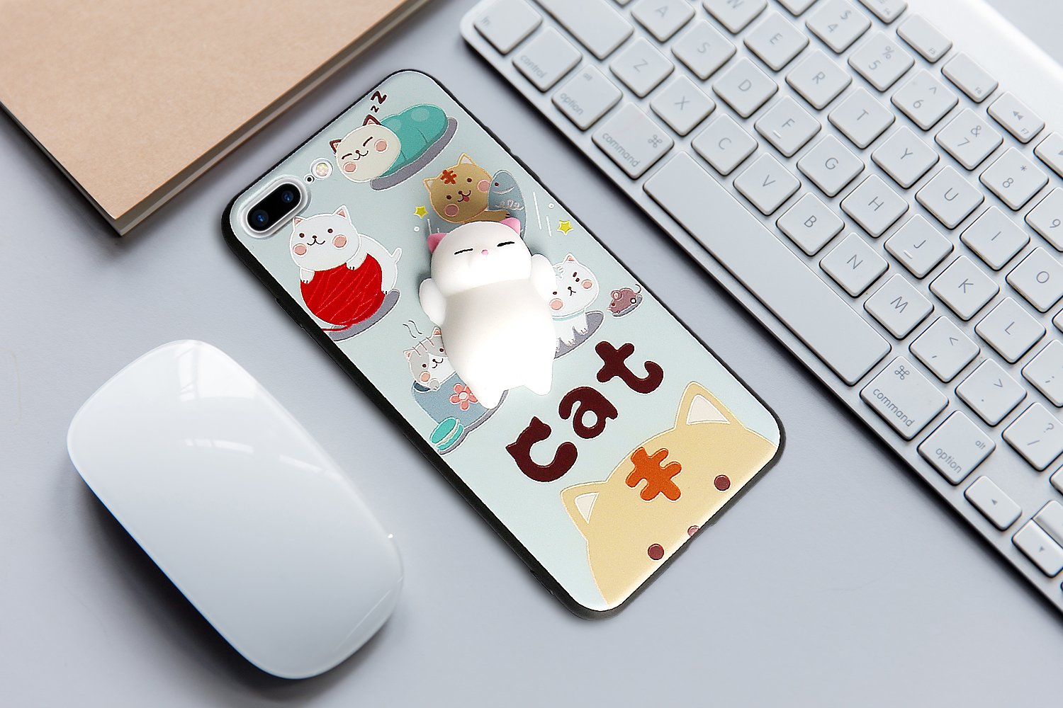 Cute Fashion Fresh Novel Squishy Cat for iPhone 6 6s 6s plus 7 7 plus Case, Lovely 3D Soft Silicone Cartoon Animal TPU Protective Back Phone Case
