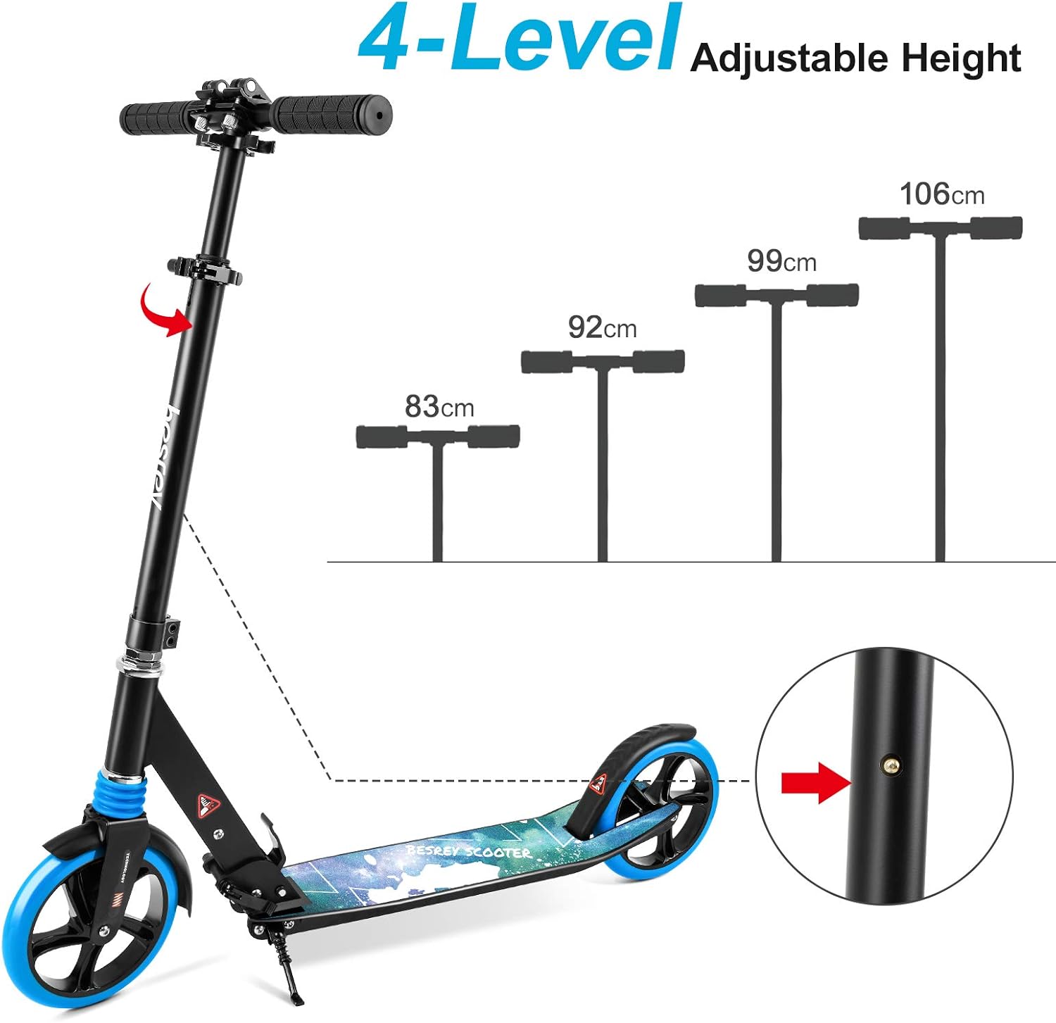 besrey Scooters for Teens Adults, Foldable Kids Kick Scooter 2 Wheel