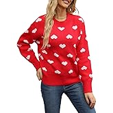 Gihuo Valentine Heart Sweater for Women Cute Kawaii Casual Crewneck Knitted Pullover