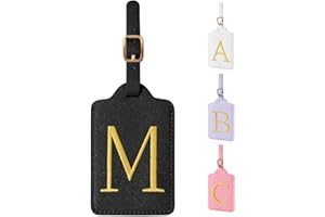 IZUZTA Personalized Initial Luggage Tags for Suitcase TSA Approved, Black Leather Cute Luggage Tag with Privacy Cover Name Card, Embroidered Custom Luggage Tags Travel Backpack Tags Gifts for Women Kids(M)