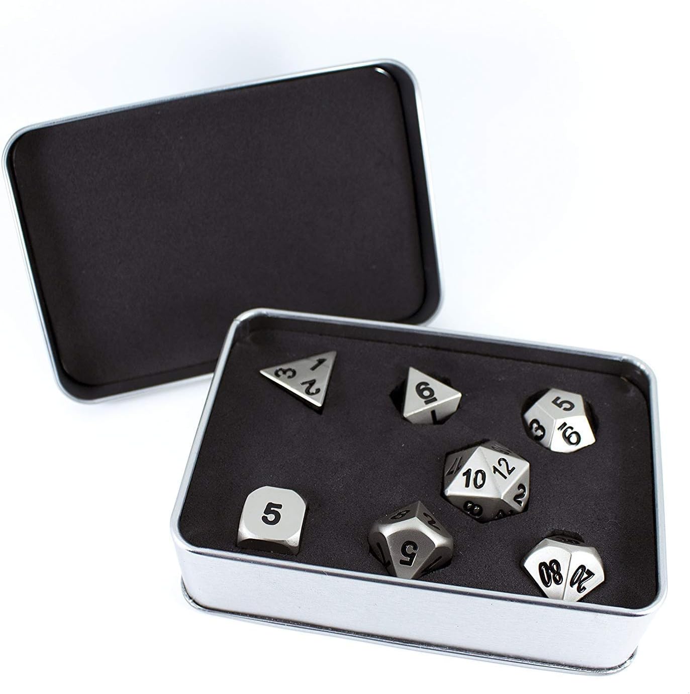 Paladin Roleplaying Silver Metal DnD Dice - Full Polyhedral Set - In Presentation Case, 12mm to 20mm - Image 4