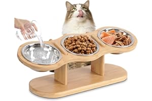 CILXGQLN Elevated Cat Bowls Raised Cat Food Bowls, 15° Tilted Pet Bowls for Cats Puppy Small Dogs, Raised Dog Bowl Stand Feeder Adjustable Dog Cat Food Water Bowls Stand with 3 Stainless Steel Bowls