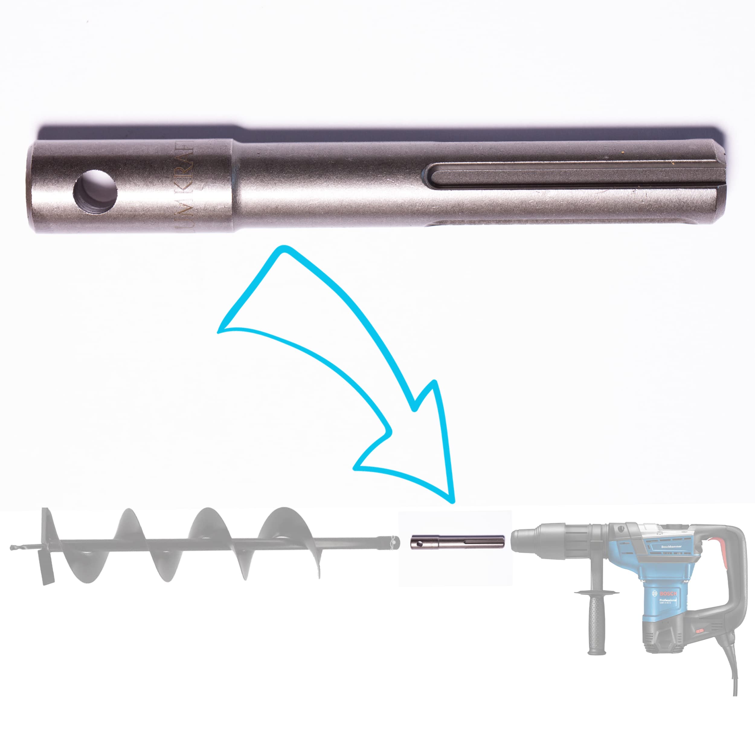 Auger adapter for SDS MAX hammer drill for post holes, stakes, fencing (adaptor)