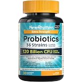 Probiotics 120 Billion CFU 36 Strains 3-in-1 with Prebiotics &amp; Enzymes 30ct | NewRhythm Probioticos for Women &amp; Men, Vegan Targeted Release Probiotic Supplement