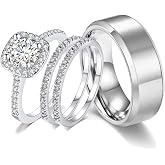CEJUG 18k White Gold Plated Wedding Ring Sets for Him and Her Womens Mens Titanium Stainless Steel Bands 2Ct Cz Couple Rings