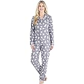 PajamaMania Women's Cotton Flannel Long Sleeve Button-Down Pajamas PJ Set