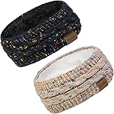 Loritta 2 Pack Headbands for Women Winter Warm Cable Knit Ear Warmer Thick Head Wrap Fuzzy Fleece Lined Gifts