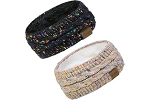 Loritta 2 Pack Headbands for Women Winter Warm Cable Knit Ear Warmer Thick Head Wrap Fuzzy Fleece Lined Gifts